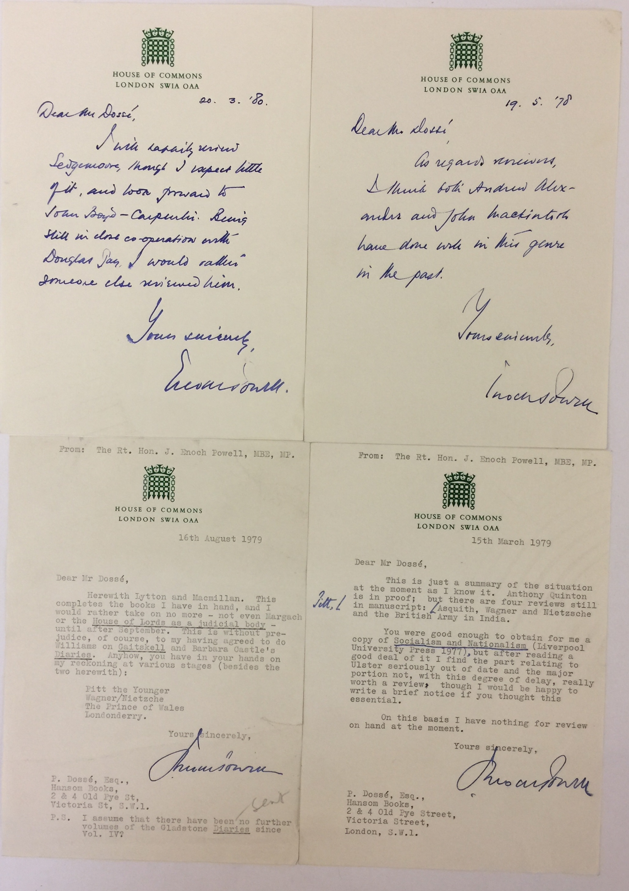 OSWALD MOSLEY/ ENOCH POWELL CORRESPONDENCE - Lot to include 5 hand signed pieces of correspondence. - Image 3 of 3