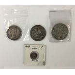 BRITISH SILVER - four coins to include an 1890 double florin (F), an 1822 Crown (F),