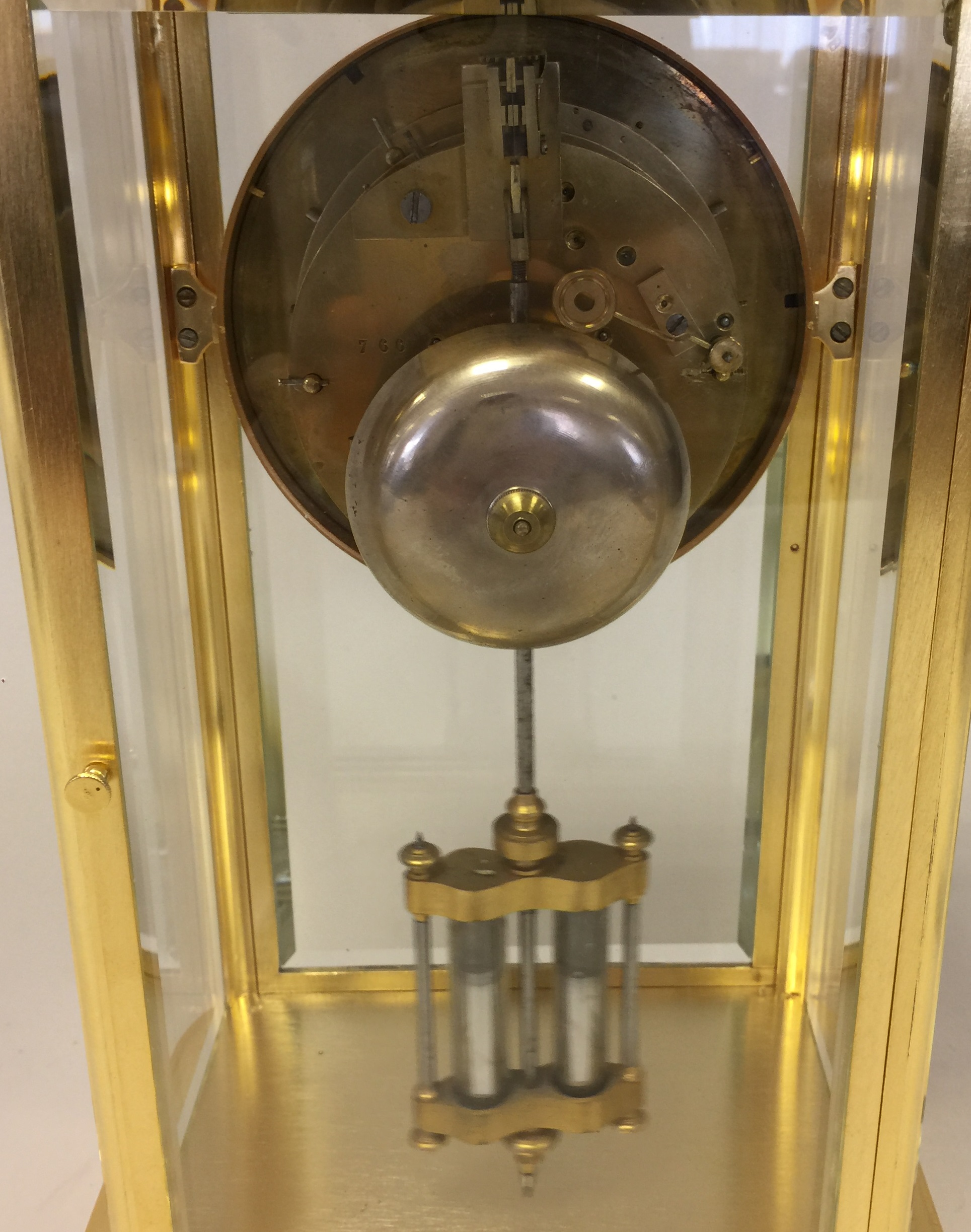 FRENCH FOUR GLASS MANTEL CLOCK. Marked to face G.H & C Gowland, Sunderland. Probably circa 1860s. - Image 6 of 8