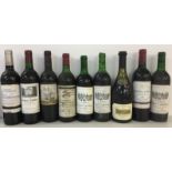 MIXED RED WINES. Nine bottles of red wine, most with good levels and firm capsules.