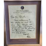 BING CROSBY. A mounted and framed handwritten letter in the hand of Bing Crosby, with signature.