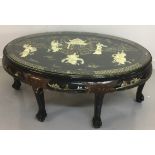 ORIENTAL STYLE GLASS TOPPED TABLE.