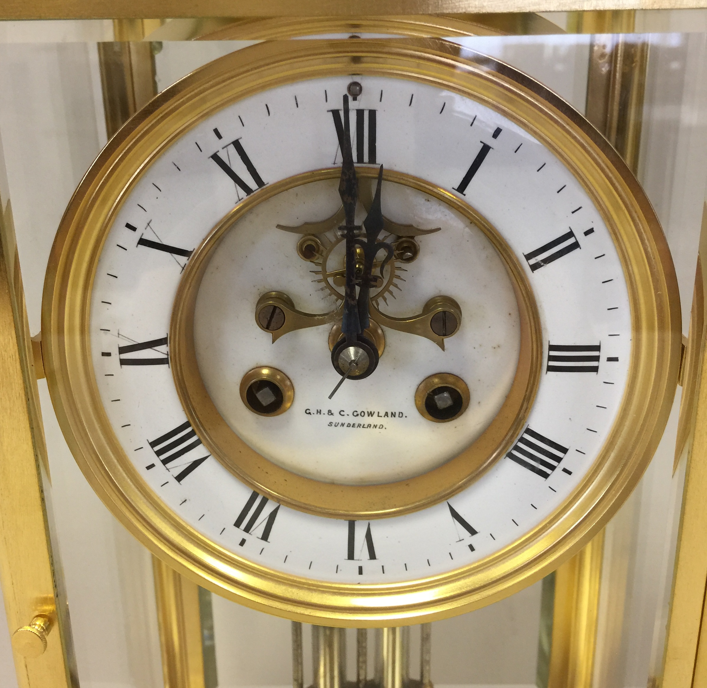 FRENCH FOUR GLASS MANTEL CLOCK. Marked to face G.H & C Gowland, Sunderland. Probably circa 1860s. - Image 2 of 8