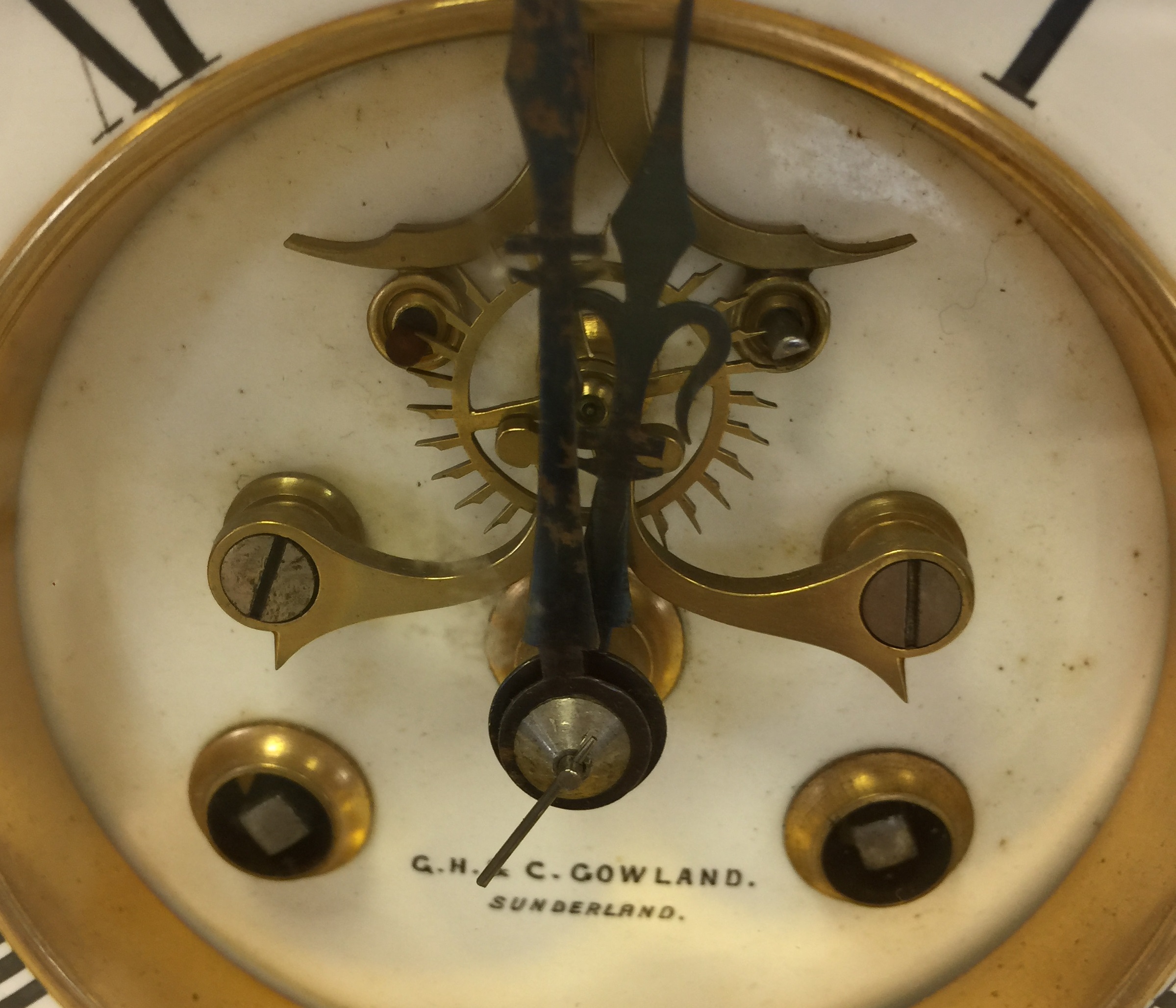 FRENCH FOUR GLASS MANTEL CLOCK. Marked to face G.H & C Gowland, Sunderland. Probably circa 1860s. - Image 3 of 8