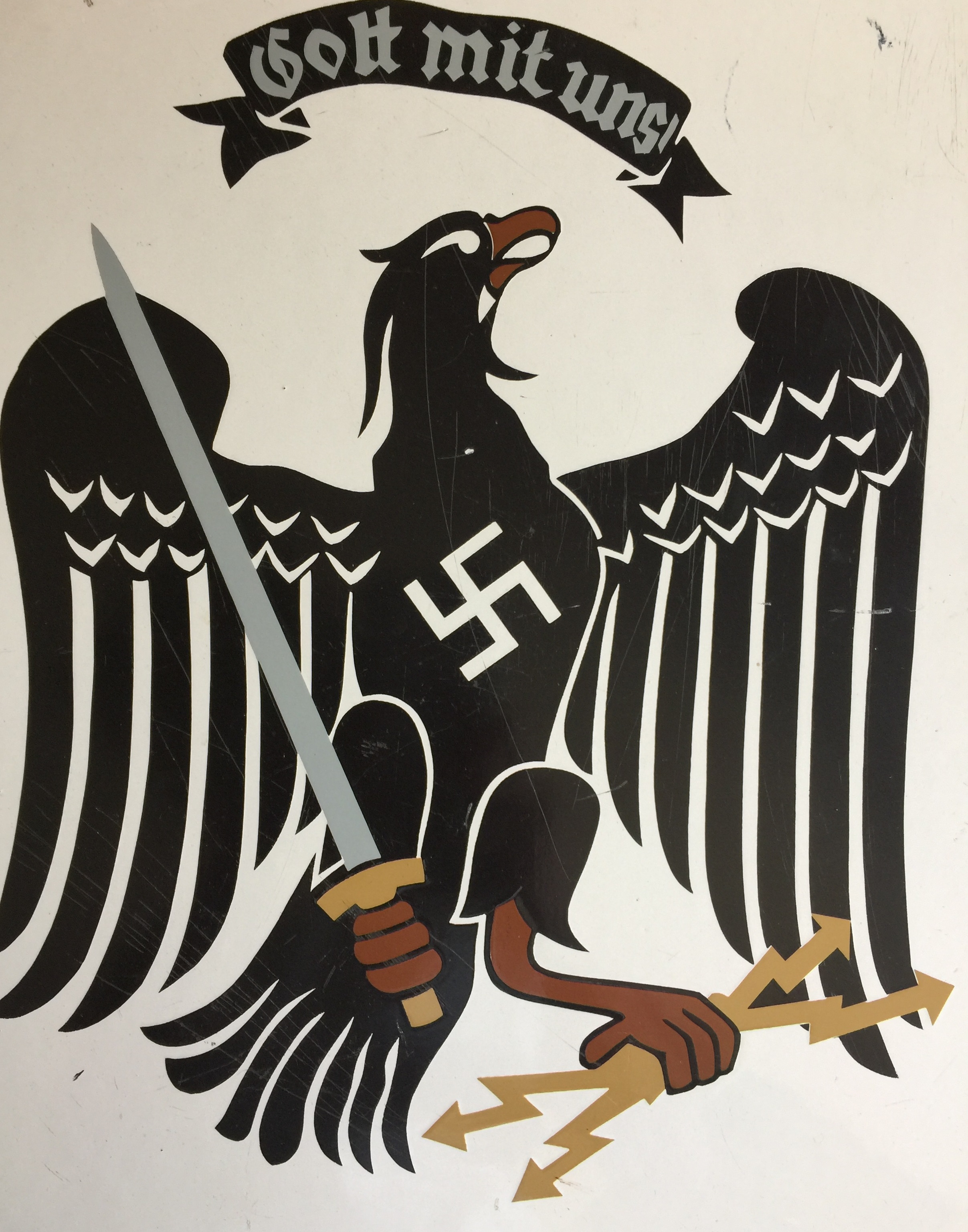 THIRD REICH. An enamelled metal sign depicting the Prussian coat of arms and motto 'Gott Mit Uns'. - Image 2 of 3