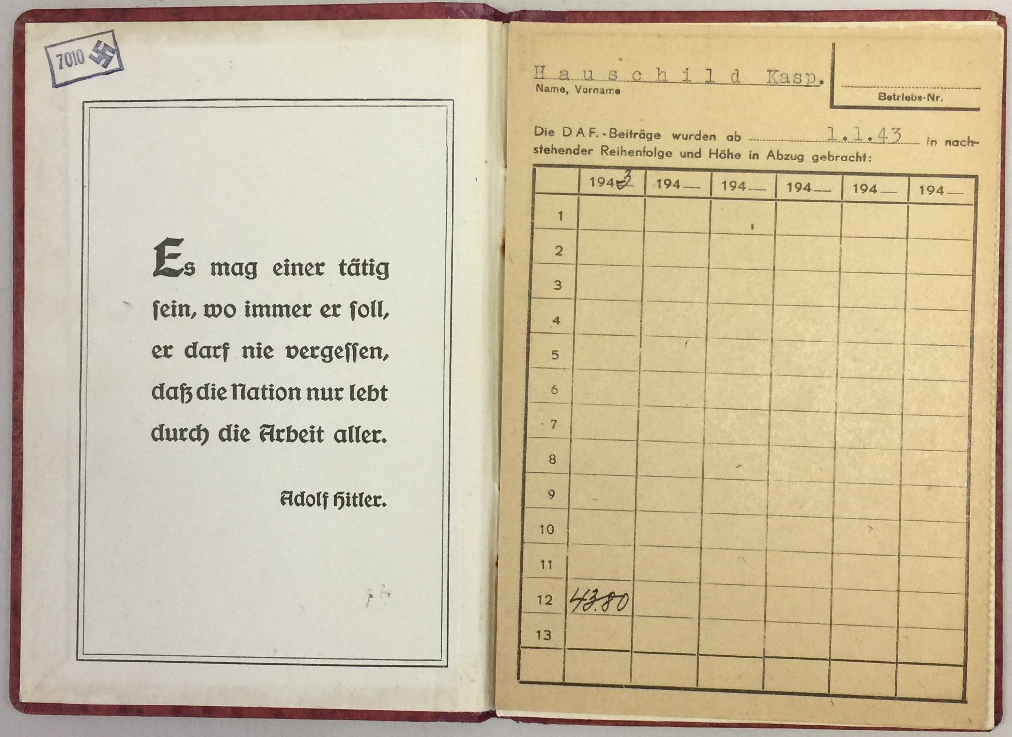 THIRD REICH MEMBERSHIP BOOKS AND DEATH NOTICE. 8 Third Reich "mitgliedsbuchs" dating from 1934-1938. - Image 2 of 4
