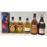 MIXED COGNAC - 6 bottles of Brandy/Cognac to include: A boxed 75cl Martell VS Fine Cognac,