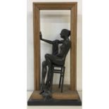 BENSON LANDES. (1927-2013) A sculpted figure of a nude in bronze, with wooden frame.