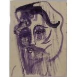 Miroslav Tichý (1926 - 2011) Untitled portrait in purple, probably circa 1960-70s. Ink on paper.