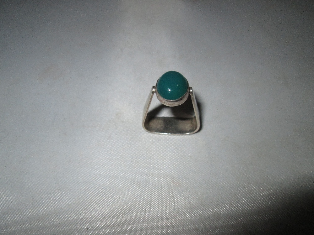 Silver & green stone scarf ring