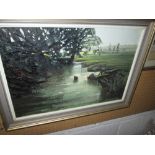 Modern oil on canvas River scene Near Otterton by Alan Cotton (west country interest) signed &