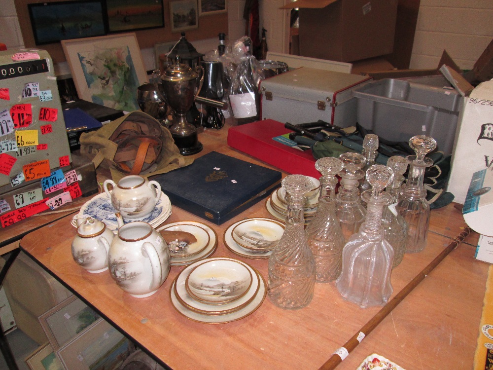 Japanese eggshell tea set, decanters, collectors plates etc.