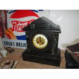 Victorian slate mantle clock with painted enamel face