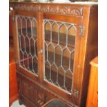 Vintage carved oak leaded glazed bookcase