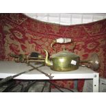 Brass kettle and companion set