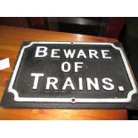 Cast iron sign Beware of Trains