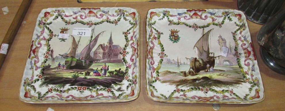 Pair of 19th century Lille Pottery French polychrome plates 21 cms