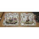 Pair of 19th century Lille Pottery French polychrome plates 21 cms