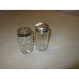 Cut glass silver lidded pepper pot and dressing table jar