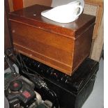 Vintage wooden blanket box, tin trunk,