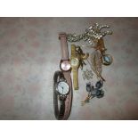 Assorted costume jewellery : watches 14 KT rolled gold necklace