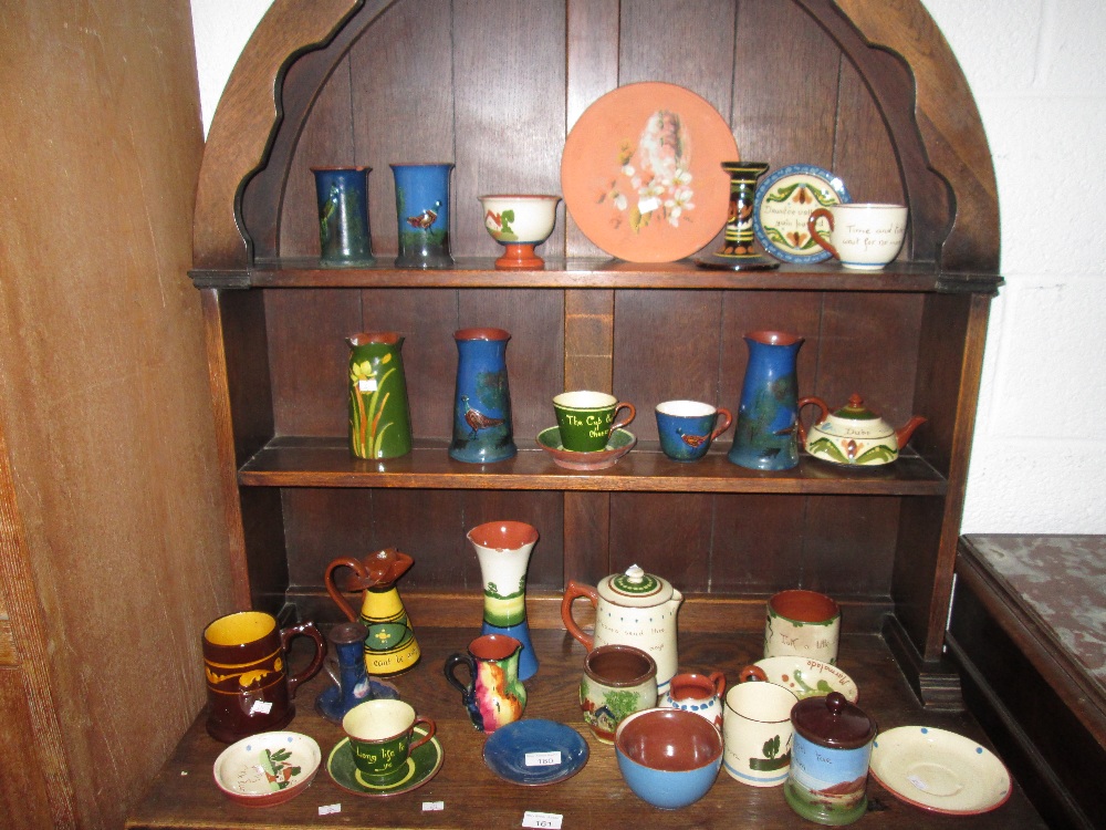 Assorted Torquay ware : mottoware, Pheasant pattern vase etc.