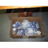 Box of assorted blue and white china