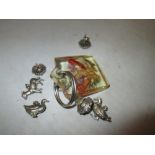 3 x silver animal & bird charms, & 2 x pairs of marcasite and silver earrings,