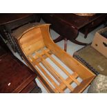 Antique pine crib & wicker Moses basket