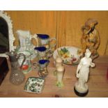 Assorted decorative china : Chinese resin figure, water jug, Sylvac dish etc.