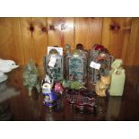 Small collection of 20th century Chinese snuff bottles, carved jade and hardstone figures,