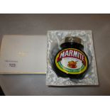 Unusual silver lidded Marmite advertising jar 250 g in Brufords of Exeter presentation box London