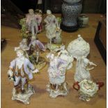 Assorted 19th century continental figures including crinoline ladies etc.