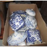 Box of assorted blue and white china