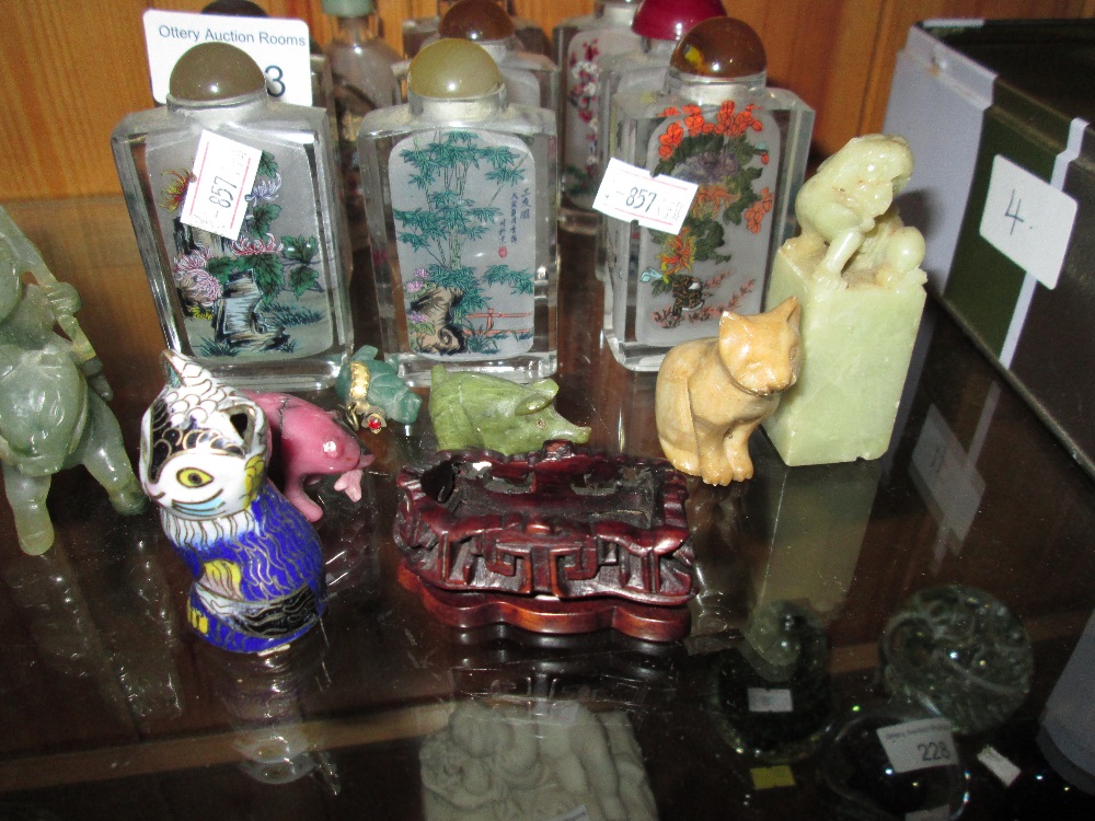 Small collection of 20th century Chinese snuff bottles, carved jade and hardstone figures, - Image 2 of 4