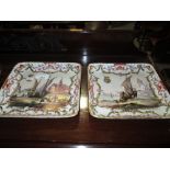 Pair of 19th century Lille Pottery French polychrome plates 21 cms