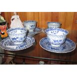 19 century Chinese export pottery blue and white tea cups and saucers decorated with goldfish (with