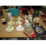 Decorative china and glassware : tea sets, ornaments, Tulip vase, advertising whisky water jug etc.