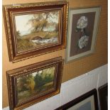 Pair of 20th century oils on board Rural river & fishing scenes by E J Wilson framed