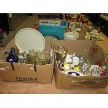 2 x boxes of china glass, plated ware ornaments etc.