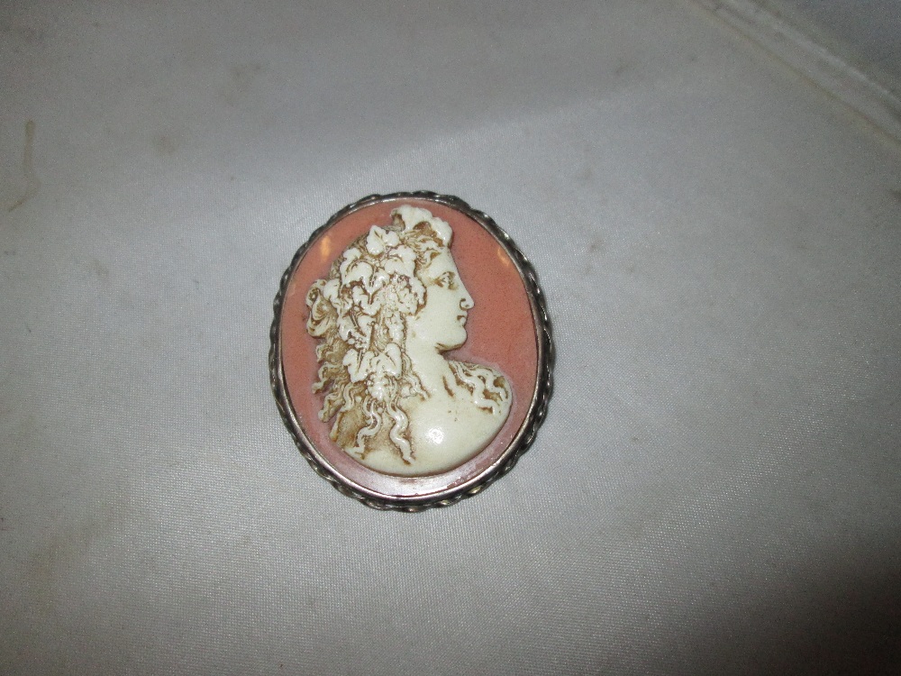 Vintage cameo brooch with Neo Classical portrait