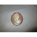 Vintage cameo brooch with Neo Classical portrait
