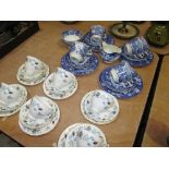 Woods blue and white English Scenery pattern tea ware & Colclough part tea set