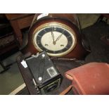 Vintage walnut case mantle clock & box Brownie camera