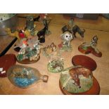 Ship in a bottle, resin animal ornaments etc.