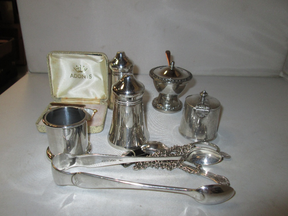 Silver plated ware : cruet, cufflinks, tongs, chain etc. - Image 3 of 3