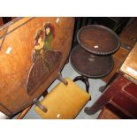 Vintage mahogany two tier table, firescreen,