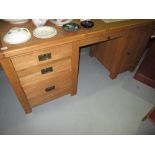 Modern light oak twin pedestal desk