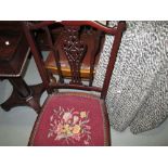 Edwardian inlaid chair & one other & standard lamp