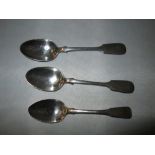 3 x silver tea spoons : 2 x Exeter 1864 Thomas Hart Stone & one other 62 g